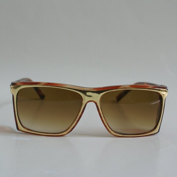 NWT Tru-Vintage 90's Plastic Rectangle w/Side Shield Sunglasses (Cry. Brn/Gold) - Picture 1 of 5